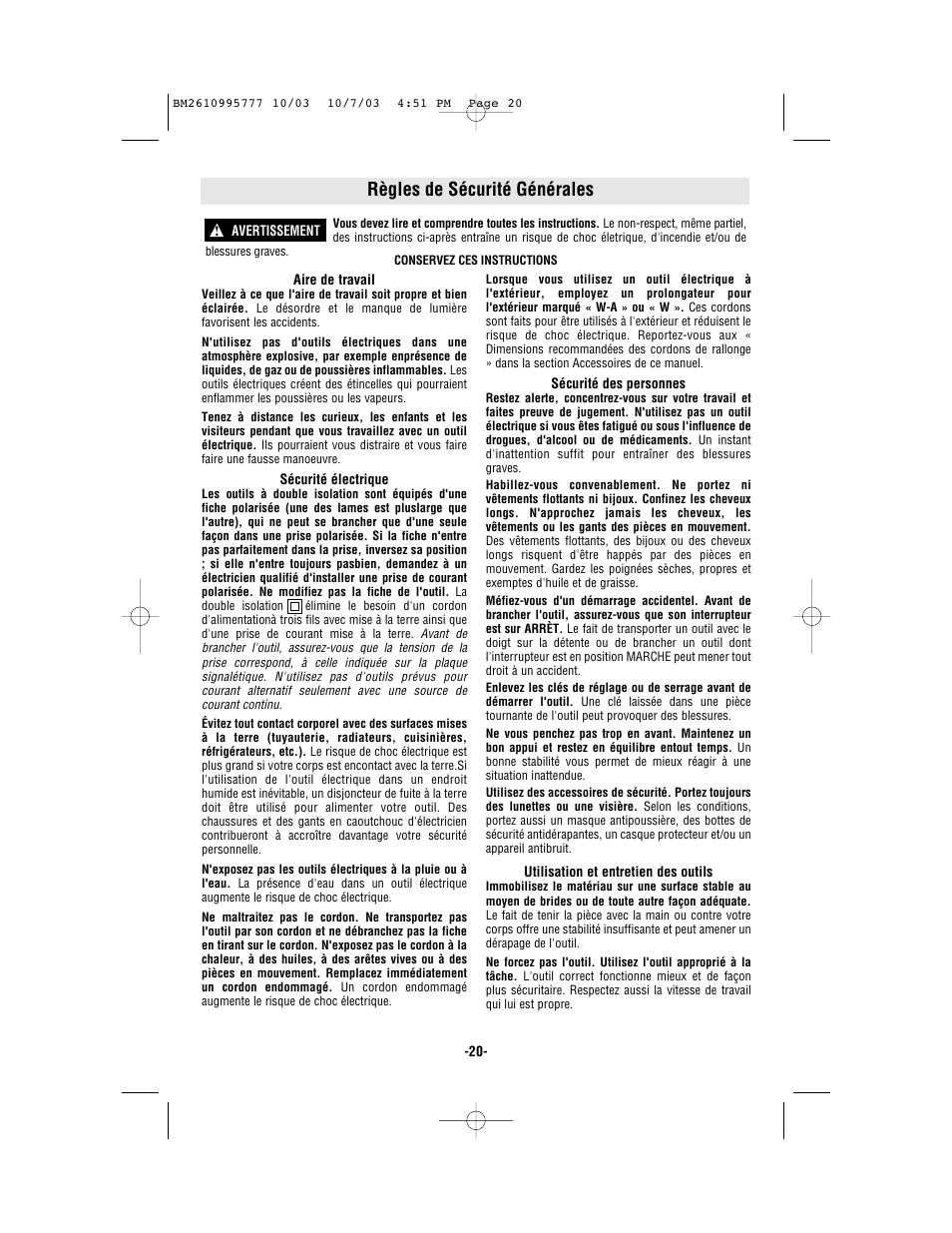 Règles de sécurité générales | Bosch 1619EVS User Manual | Page 20 / 56
