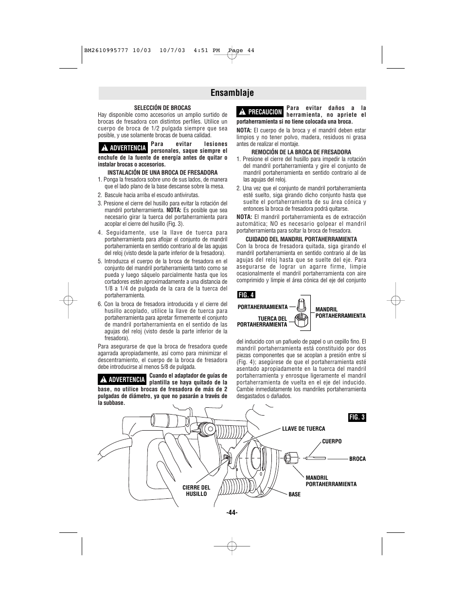 Ensamblaje | Bosch 1619EVS User Manual | Page 44 / 56