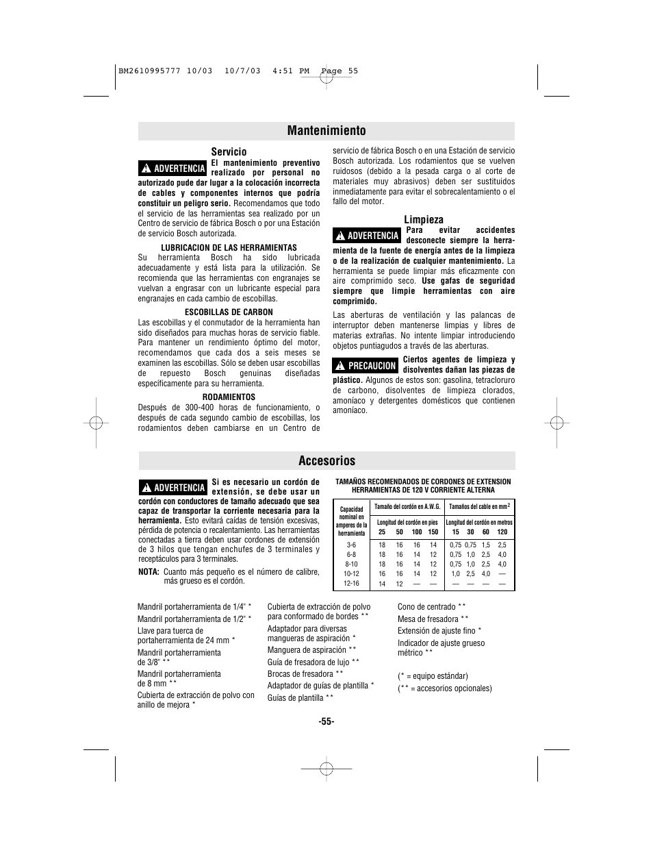 Mantenimiento, Accesorios, Servicio | Limpieza | Bosch 1619EVS User Manual | Page 55 / 56