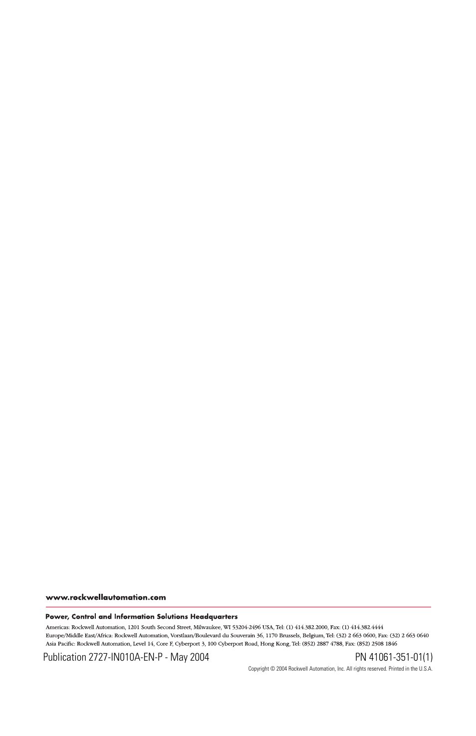 Back cover | Rockwell Automation 2727-MRJB2 MobileView Terminal Junction Box User Manual | Page 8 / 8