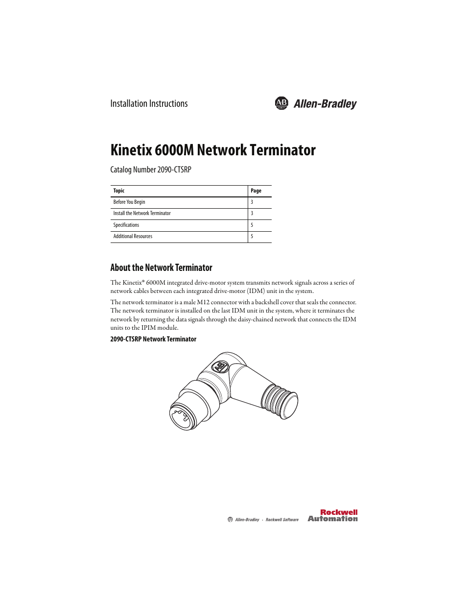 Rockwell Automation 2090-CTSSP Kinetix 6000M Network Terminator Installation Instructions User Manual | 8 pages