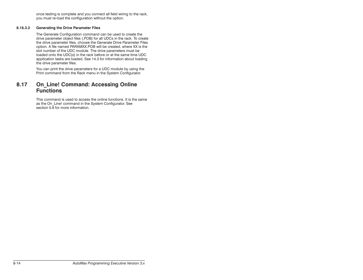 17 on_line! command: accessing online functions | Rockwell Automation 57C650 AutoMax Programming Executive Version 3.8 User Manual | Page 142 / 298