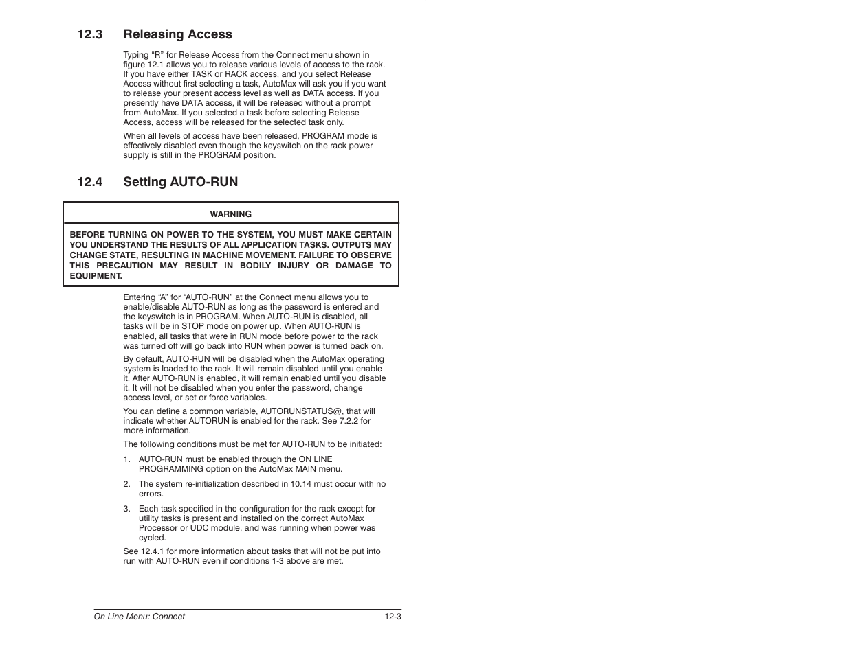 3 releasing access, 4 setting auto-run, 4 setting autoćrun | Rockwell Automation 57C650 AutoMax Programming Executive Version 3.8 User Manual | Page 165 / 298