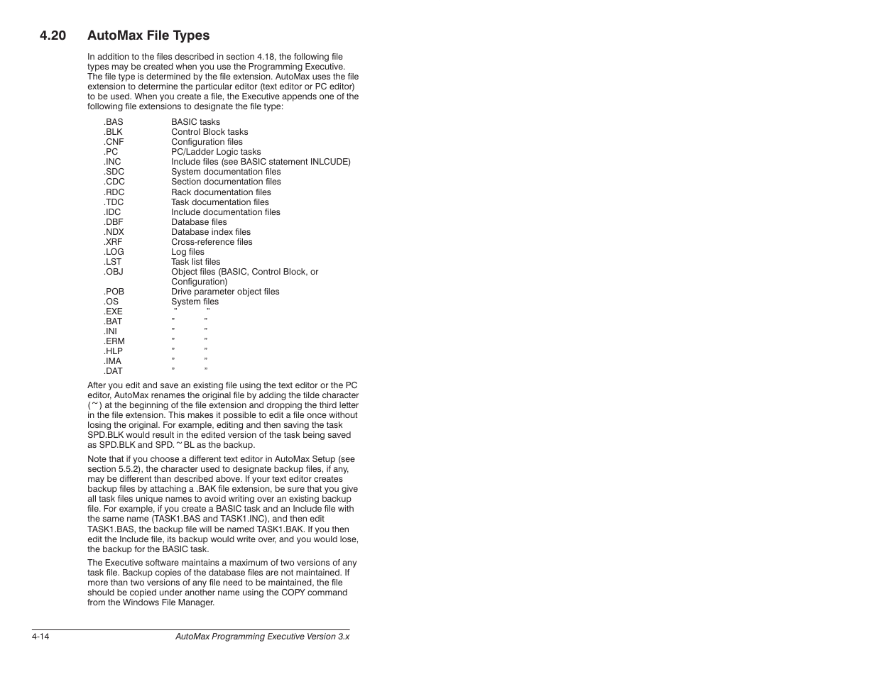 20 automax file types | Rockwell Automation 57C650 AutoMax Programming Executive Version 3.8 User Manual | Page 48 / 298