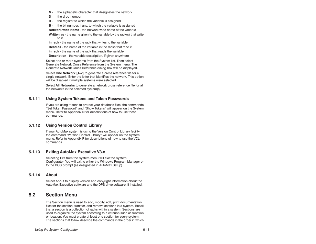 2 section menu | Rockwell Automation 57C650 AutoMax Programming Executive Version 3.8 User Manual | Page 69 / 298