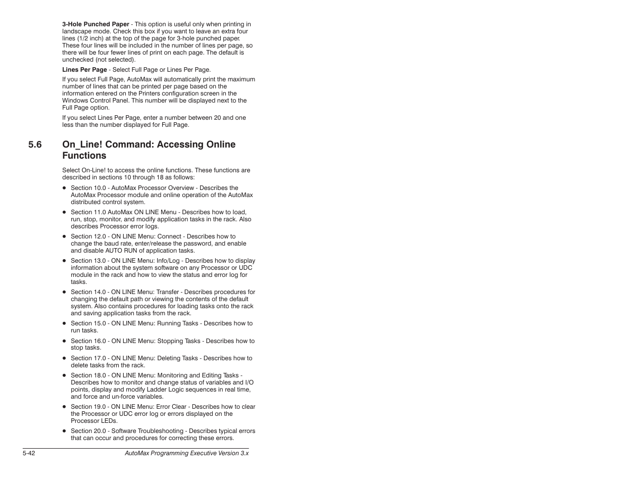 6 on_line! command: accessing online functions | Rockwell Automation 57C650 AutoMax Programming Executive Version 3.8 User Manual | Page 98 / 298