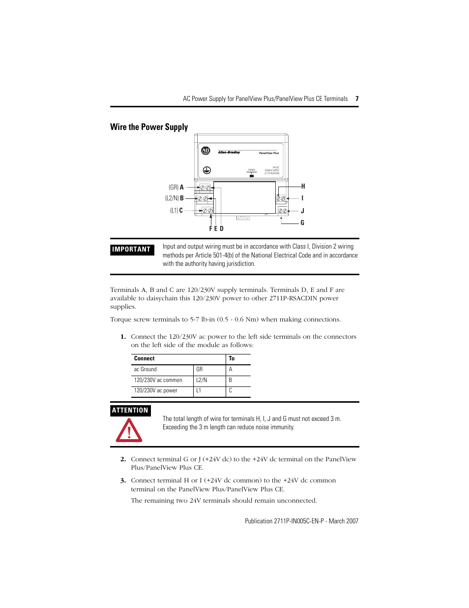 Wire the power supply | Rockwell Automation 2711P-RSACDIN AC Power Supply User Manual | Page 7 / 12