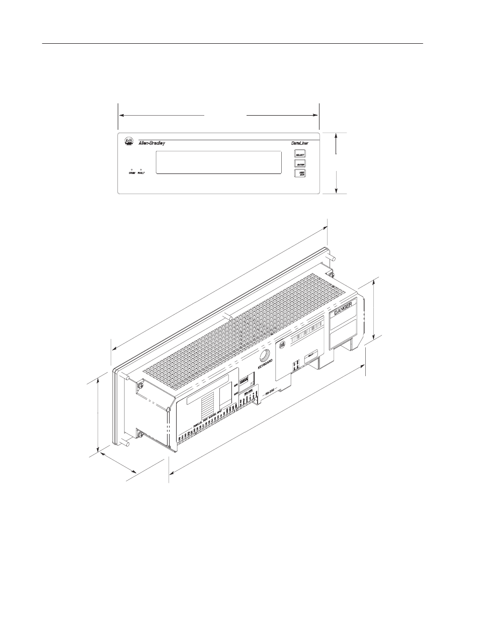 Dimensions of the 2-line dl40 plus | Rockwell Automation 2706-LV2P_LV2R_LV4P_LV4R DL40 PLUS USER MANUAL User Manual | Page 133 / 198