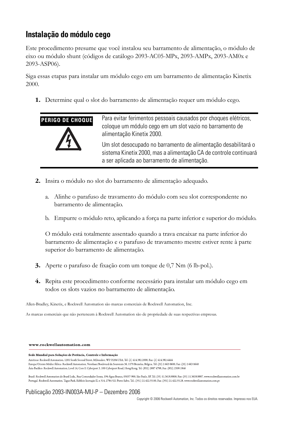 Instalação do módulo cego | Rockwell Automation 2093-PRF Kinetix 2000 Slot Filler Module Installation Instructions User Manual | Page 14 / 24