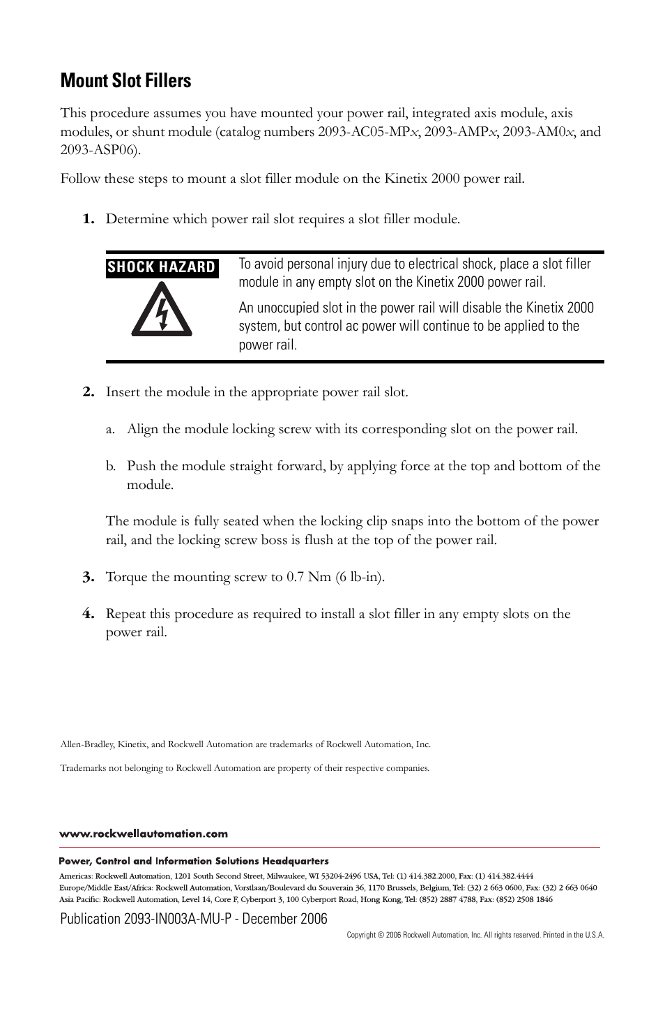 Mount slot fillers | Rockwell Automation 2093-PRF Kinetix 2000 Slot Filler Module Installation Instructions User Manual | Page 4 / 24