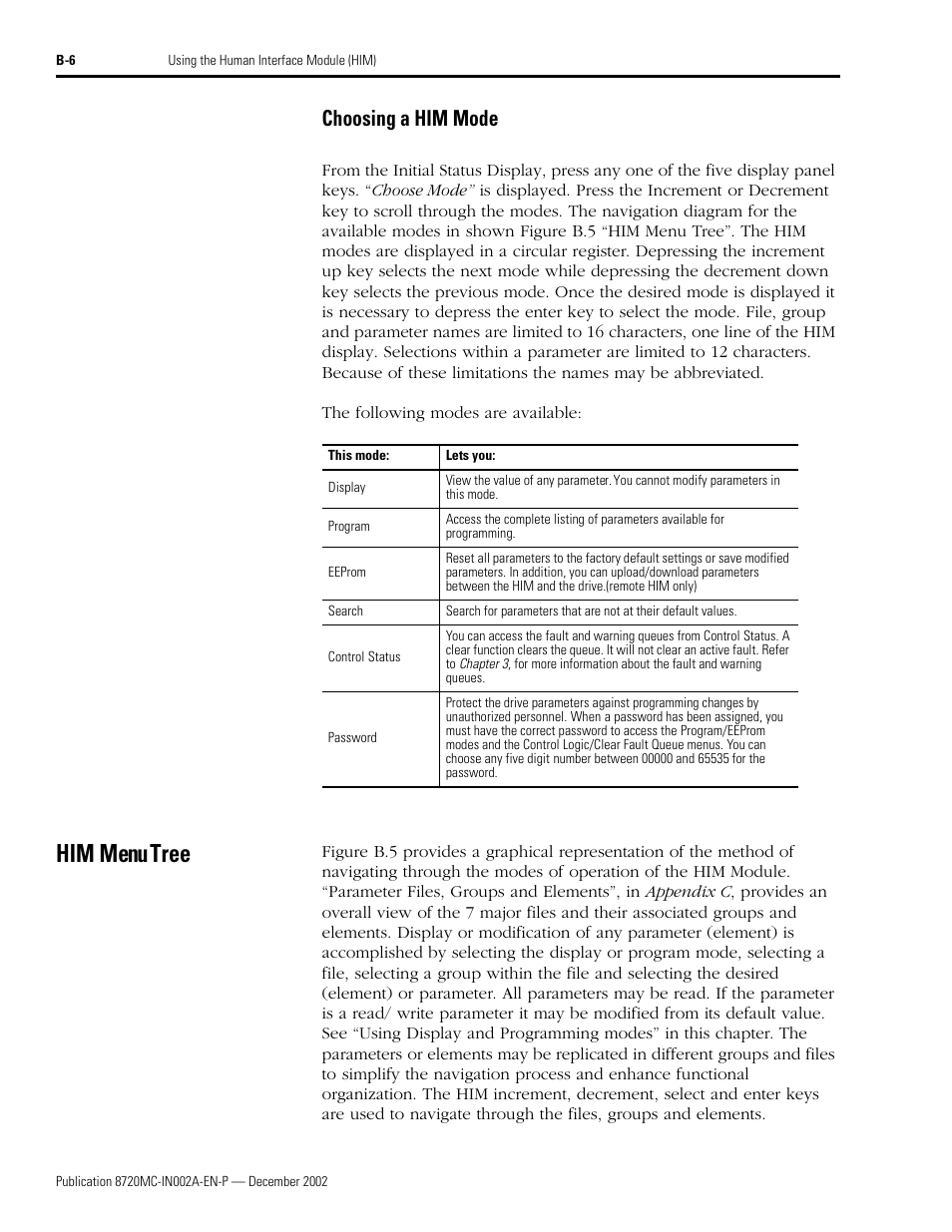 Choosing a him mode, Him menu tree | Rockwell Automation 8720MC Drives Integration Manual User Manual | Page 100 / 211