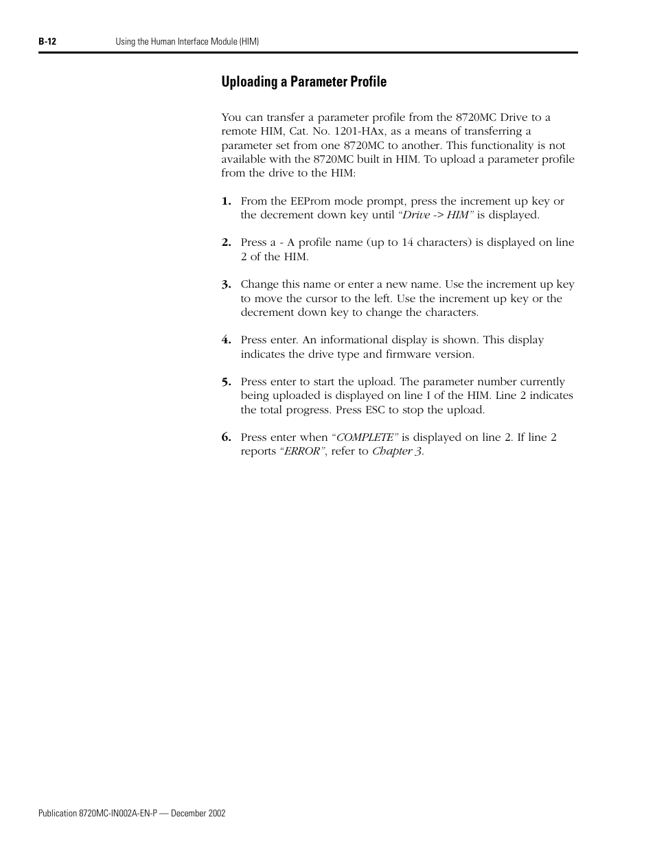 Uploading a parameter profile | Rockwell Automation 8720MC Drives Integration Manual User Manual | Page 106 / 211