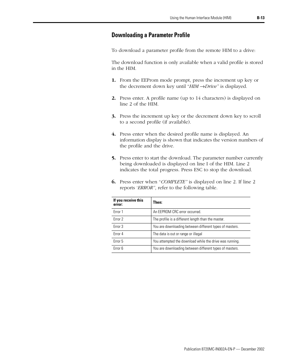 Downloading a parameter profile | Rockwell Automation 8720MC Drives Integration Manual User Manual | Page 107 / 211