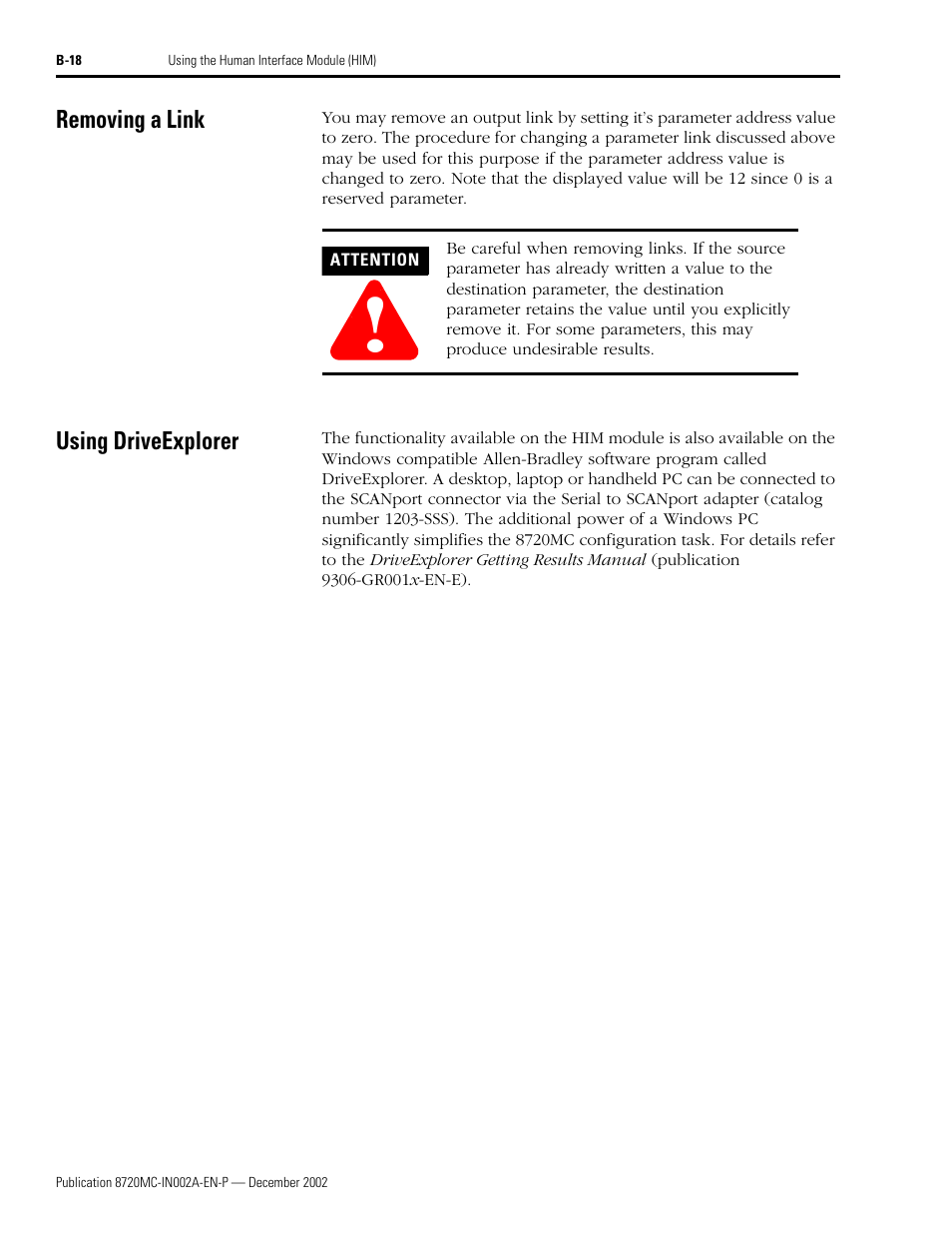 Removing a link, Using driveexplorer | Rockwell Automation 8720MC Drives Integration Manual User Manual | Page 112 / 211