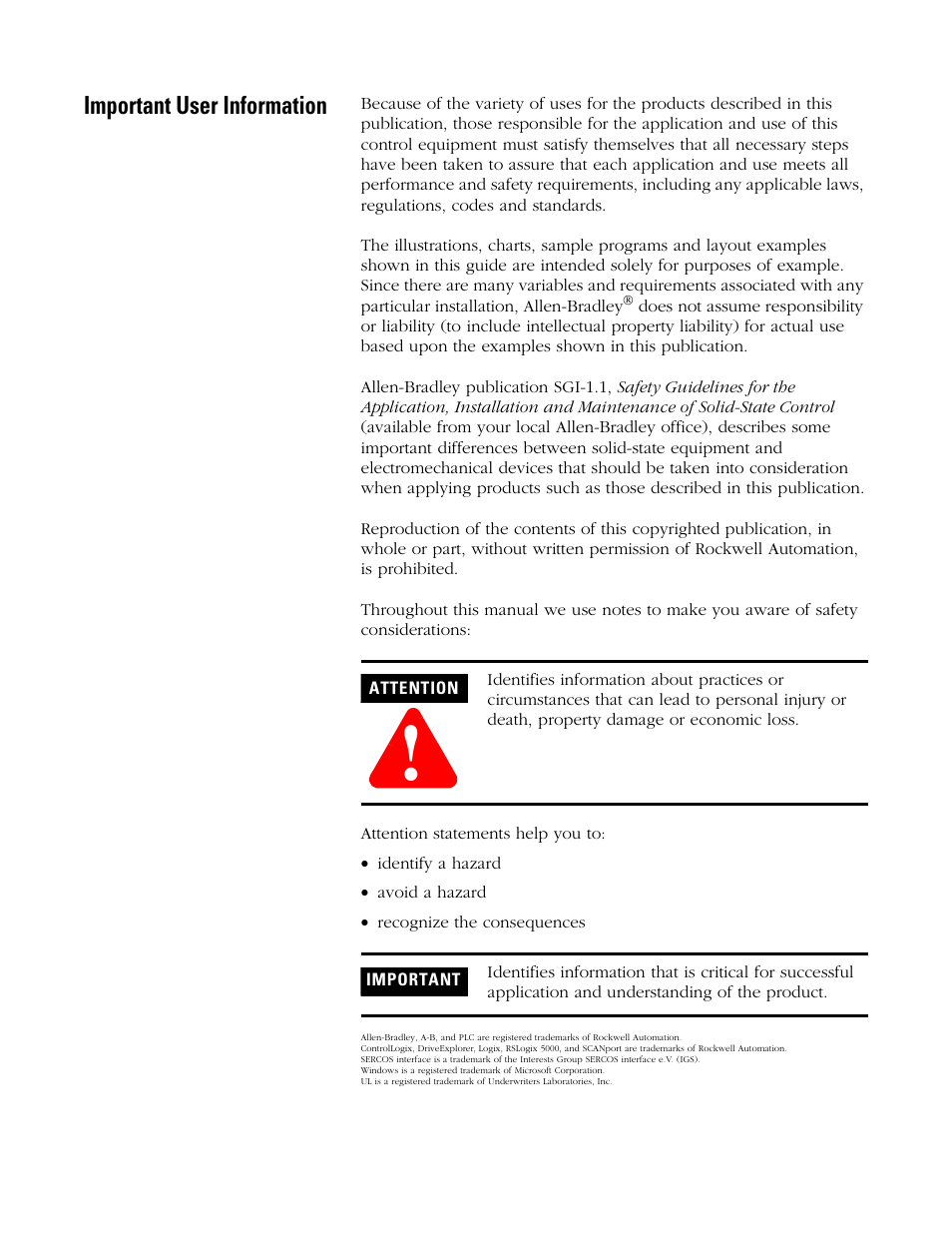 Important user information | Rockwell Automation 8720MC Drives Integration Manual User Manual | Page 2 / 211