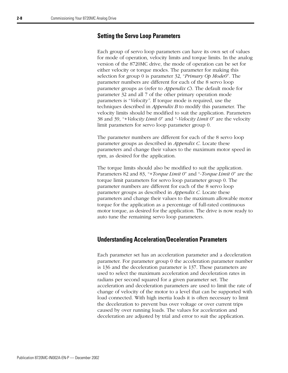 Setting the servo loop parameters, Understanding acceleration/deceleration parameters | Rockwell Automation 8720MC Drives Integration Manual User Manual | Page 40 / 211