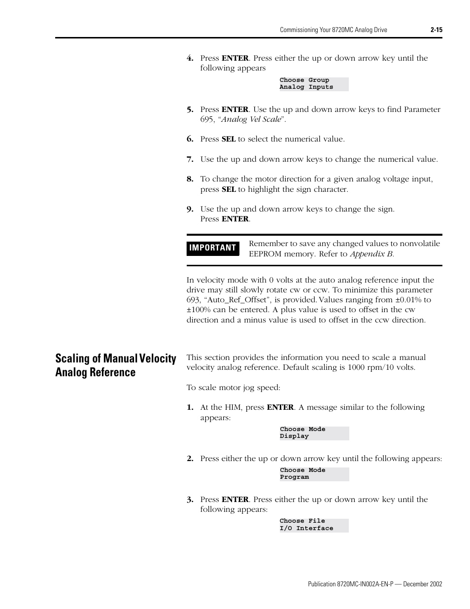 Scaling of manual velocity analog reference, Scaling of manual velocity analog reference -15 | Rockwell Automation 8720MC Drives Integration Manual User Manual | Page 47 / 211