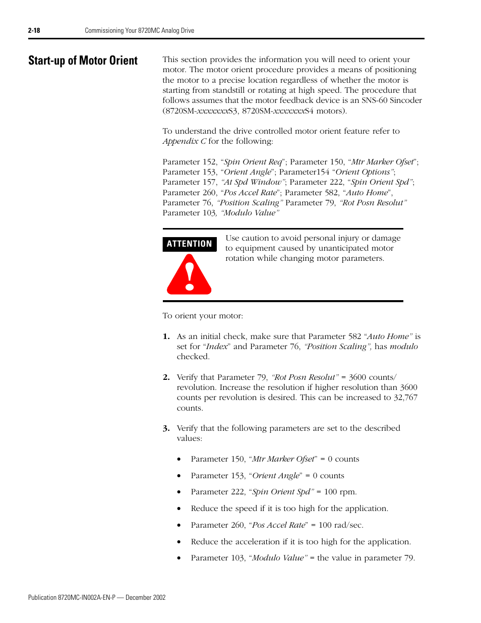 Start-up of motor orient, Start-up of motor orient -18 | Rockwell Automation 8720MC Drives Integration Manual User Manual | Page 50 / 211