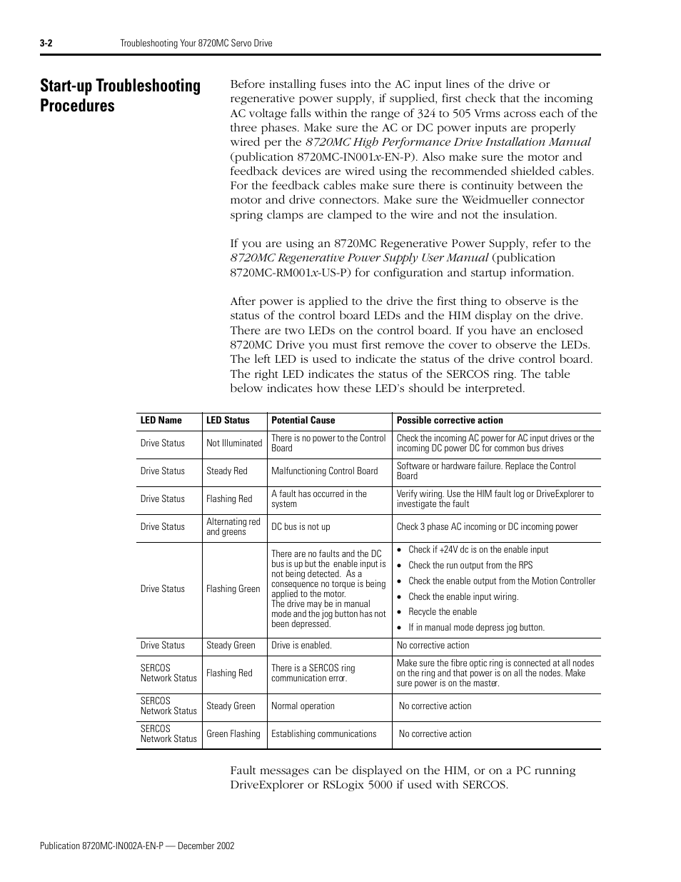 Start-up troubleshooting procedures, Start-up troubleshooting procedures -2 | Rockwell Automation 8720MC Drives Integration Manual User Manual | Page 56 / 211