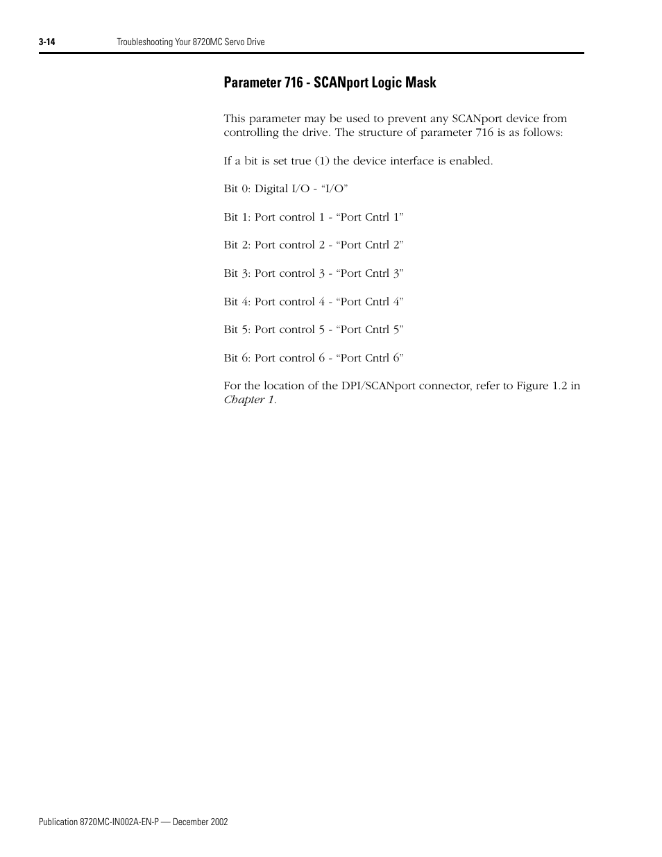 Parameter 716 - scanport logic mask, Parameter 716 - scanport logic mask -14 | Rockwell Automation 8720MC Drives Integration Manual User Manual | Page 68 / 211