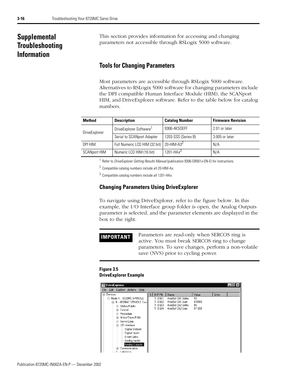 Supplemental troubleshooting information, Tools for changing parameters, Changing parameters using driveexplorer | Supplemental troubleshooting information -16, Tools for changing parameters -16, Changing parameters using driveexplorer -16 | Rockwell Automation 8720MC Drives Integration Manual User Manual | Page 70 / 211