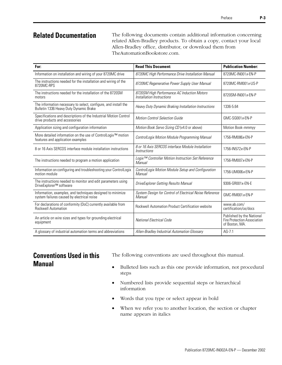 Related documentation, Conventions used in this manual | Rockwell Automation 8720MC Drives Integration Manual User Manual | Page 9 / 211