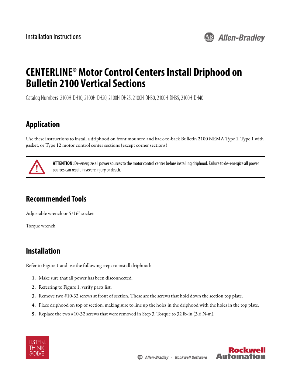 Rockwell Automation 2100 Install Driphood User Manual | 2 pages