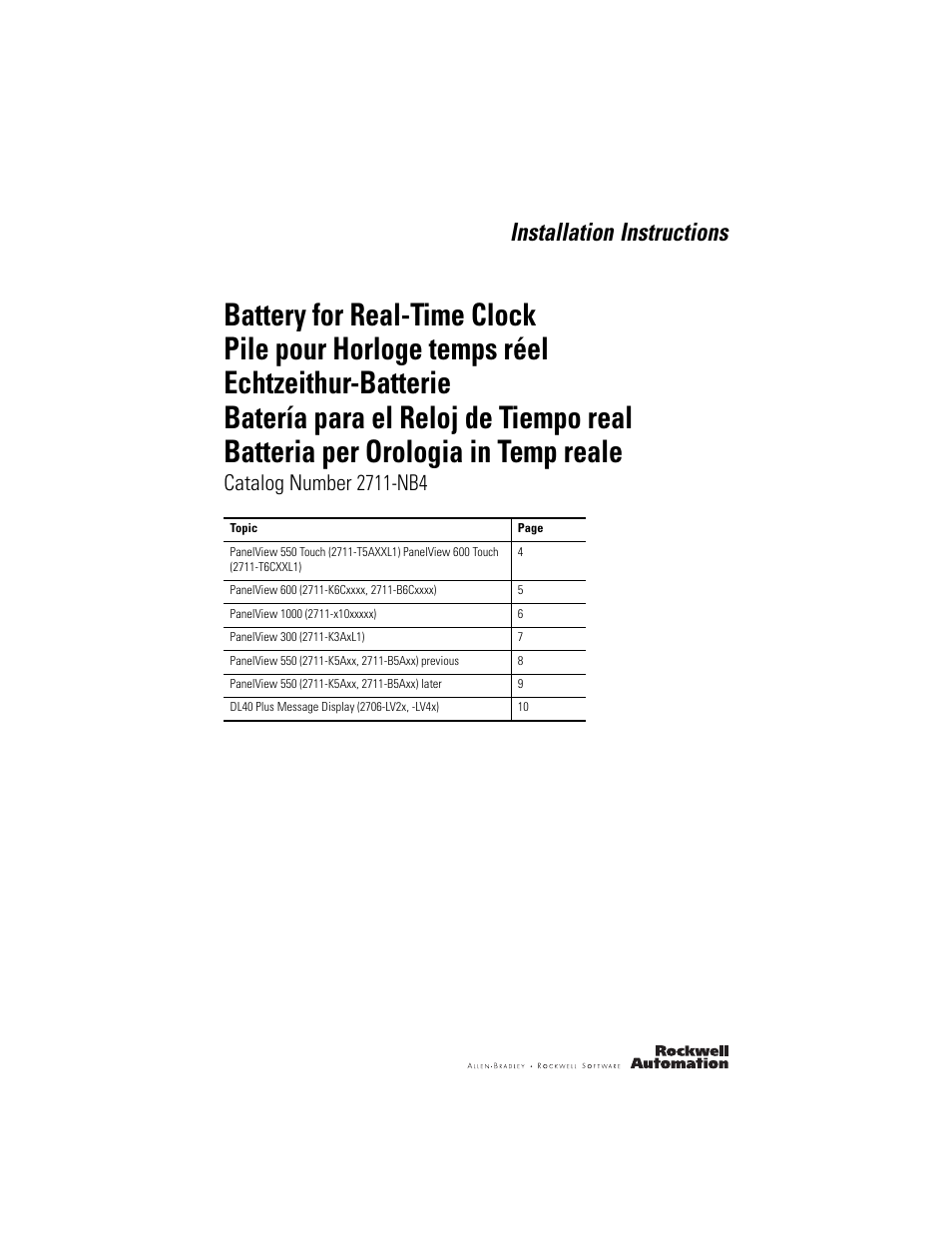 Rockwell Automation 2711-NB4 Battery for Real-Time Clock User Manual | 12 pages