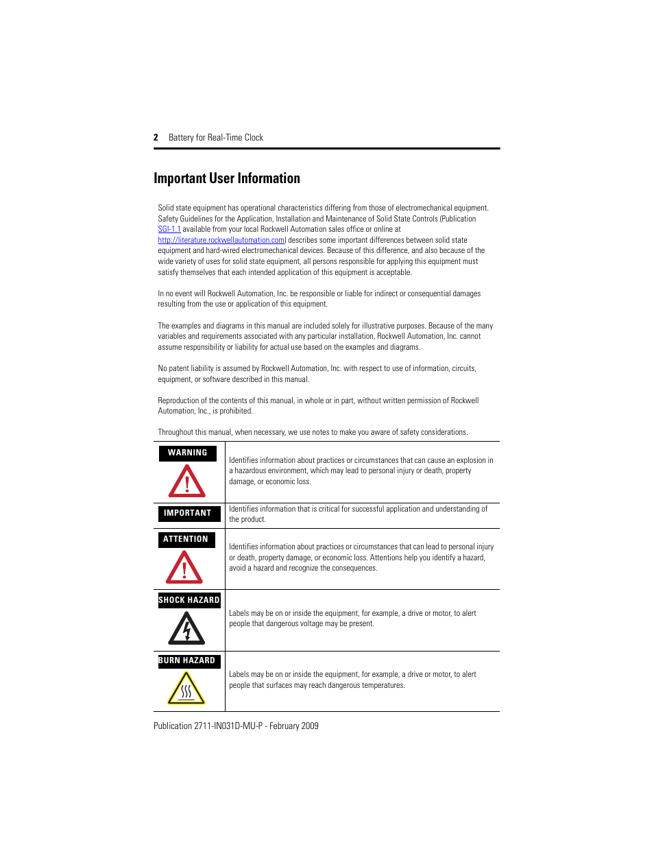 Important user information | Rockwell Automation 2711-NB4 Battery for Real-Time Clock User Manual | Page 2 / 12