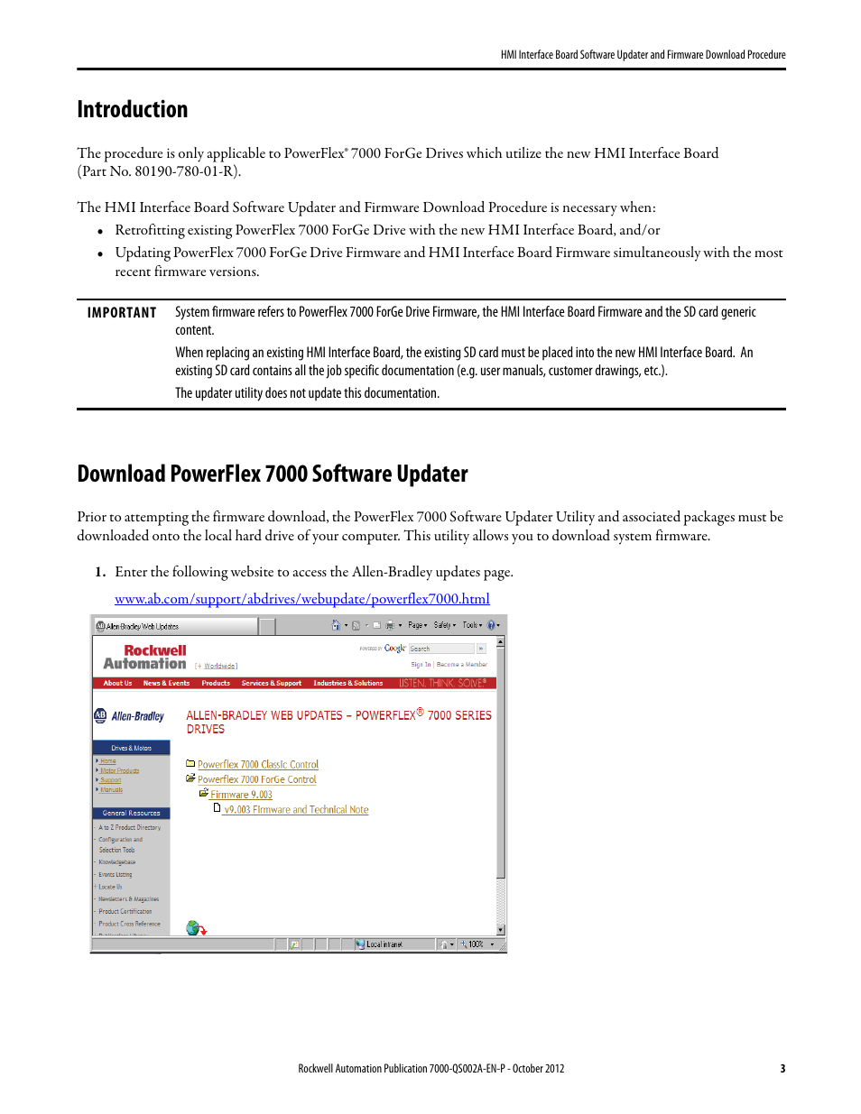 Introduction, Download powerflex 7000 software updater | Rockwell Automation 7000 HMI Interface Board Software Updater and Firmware Download Procedure User Manual | Page 3 / 20