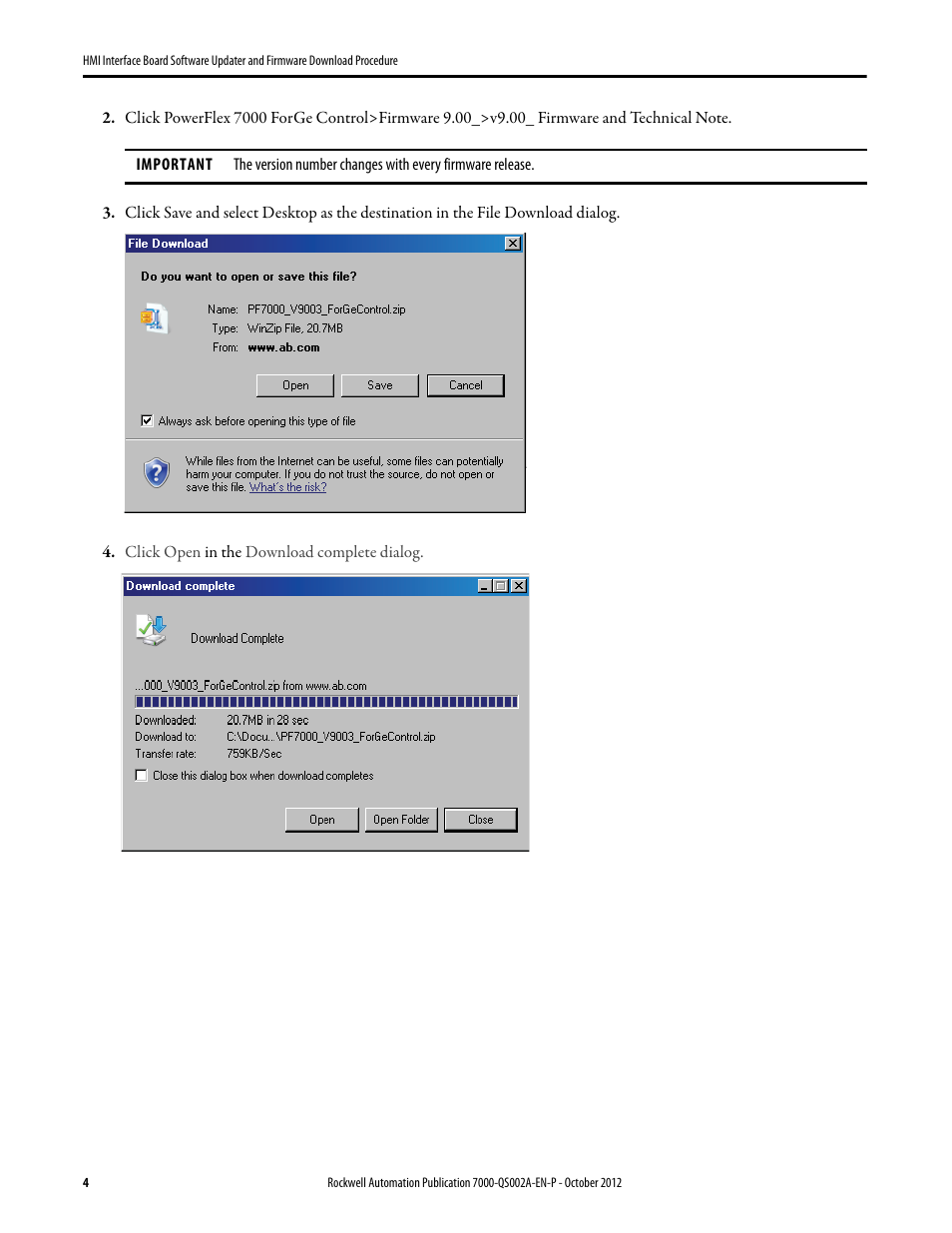 Rockwell Automation 7000 HMI Interface Board Software Updater and Firmware Download Procedure User Manual | Page 4 / 20