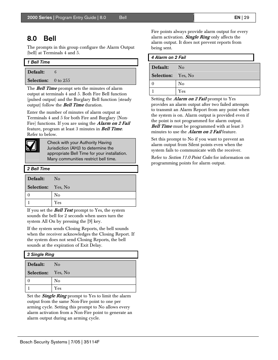 0 bell | Bosch 2000 User Manual | Page 29 / 72