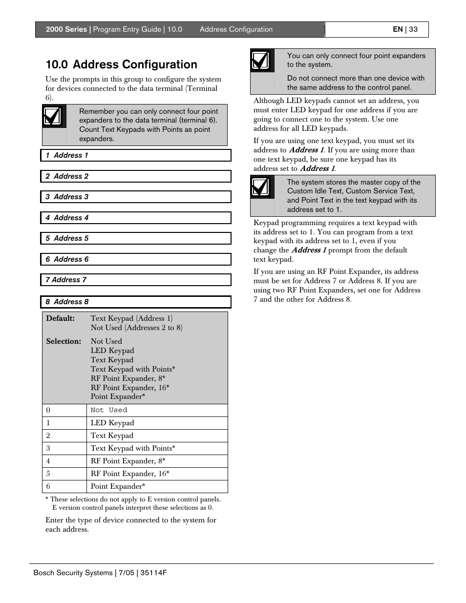 0 address configuration | Bosch 2000 User Manual | Page 33 / 72