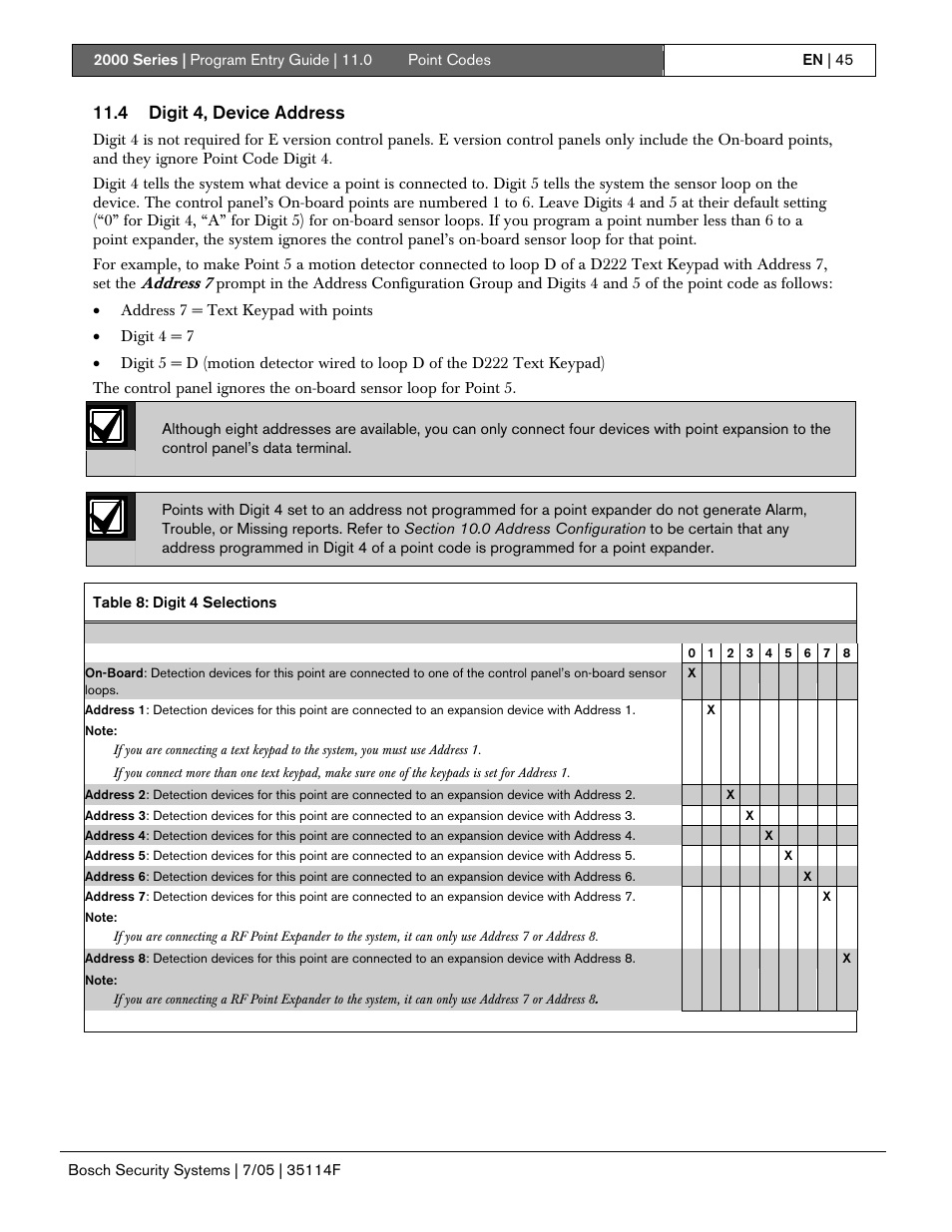 4 digit 4, device address | Bosch 2000 User Manual | Page 45 / 72