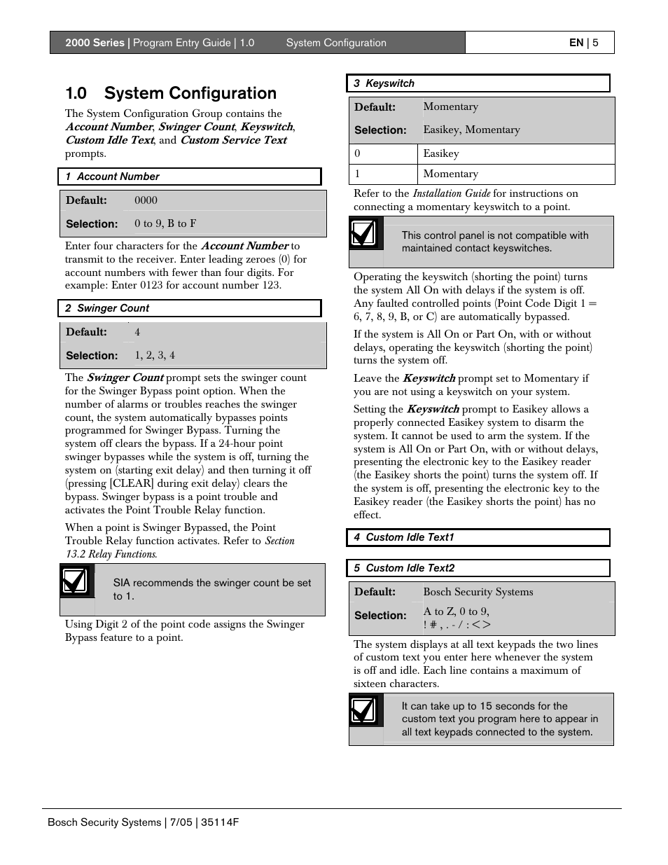 0 system configuration | Bosch 2000 User Manual | Page 5 / 72