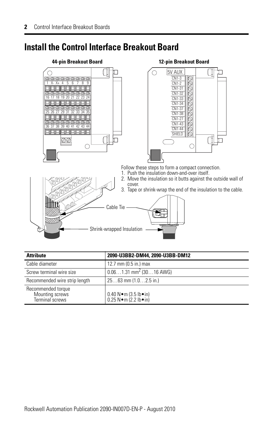 Install the control interface breakout board | Rockwell Automation 2090-U3BB-DM12 CN1 Control Interface Breakout Boards Installation Instructions User Manual | Page 2 / 4