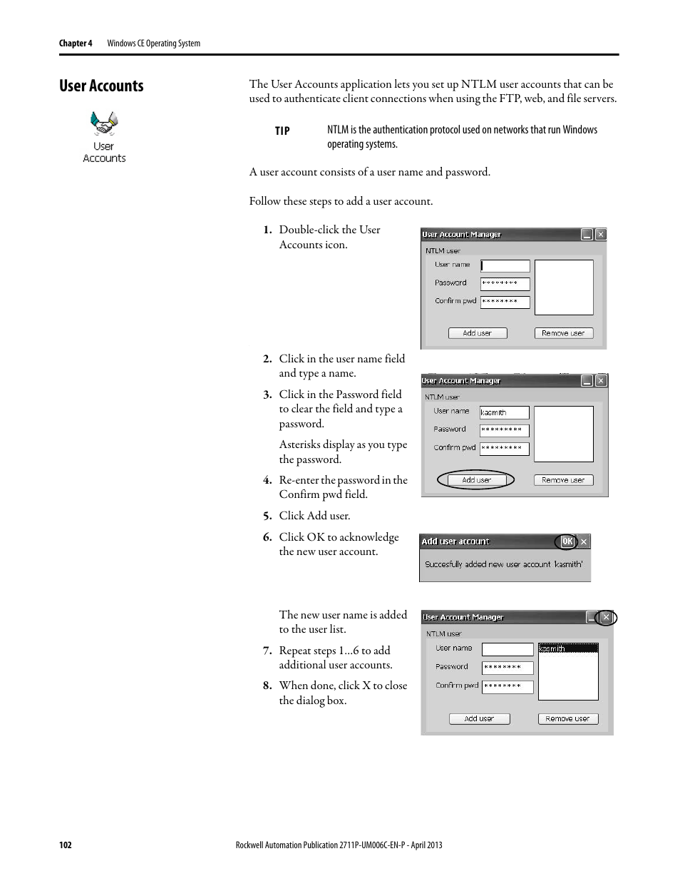 User accounts | Rockwell Automation 2711P-xxxx PanelView Plus 6 Terminals User Manual User Manual | Page 102 / 186