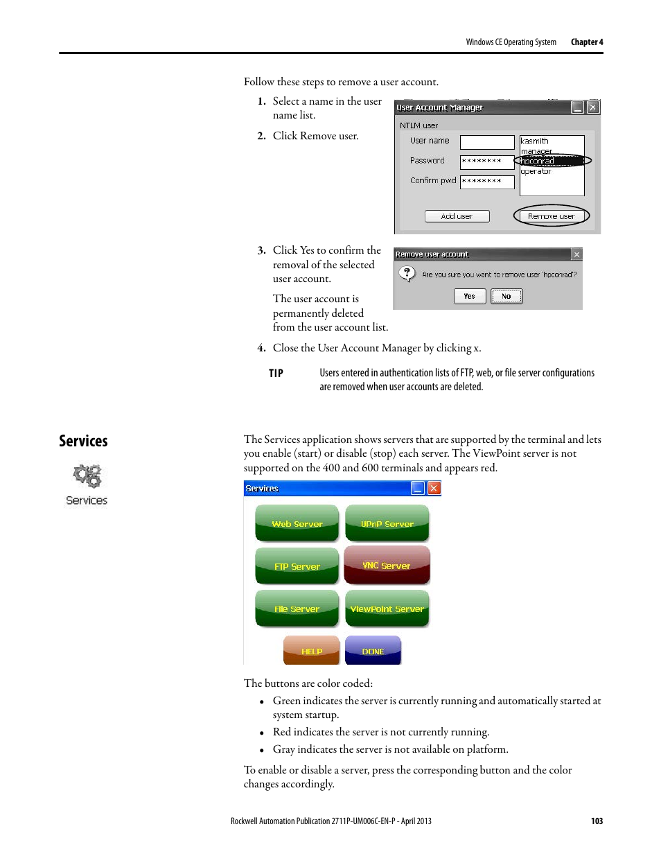 Services | Rockwell Automation 2711P-xxxx PanelView Plus 6 Terminals User Manual User Manual | Page 103 / 186