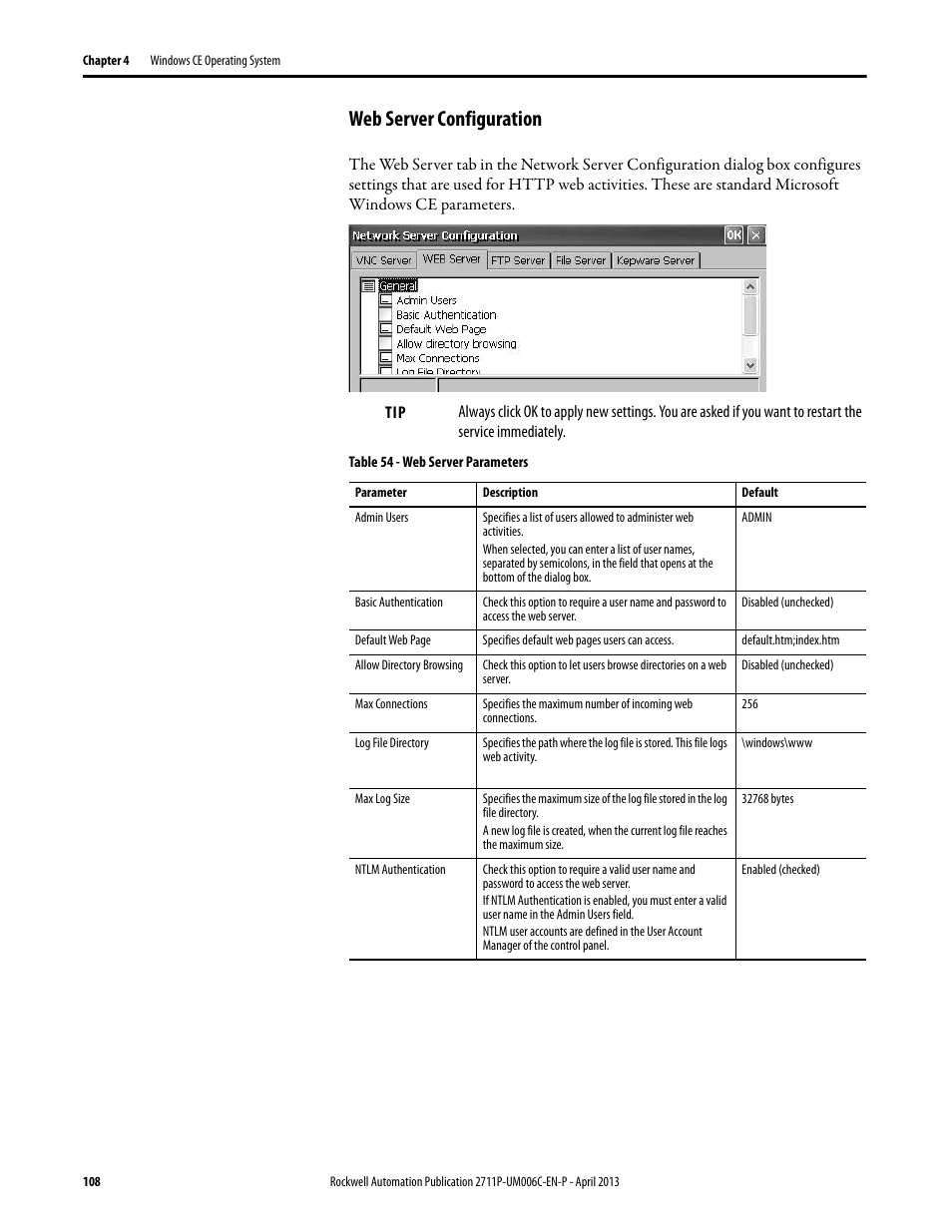 Web server configuration | Rockwell Automation 2711P-xxxx PanelView Plus 6 Terminals User Manual User Manual | Page 108 / 186