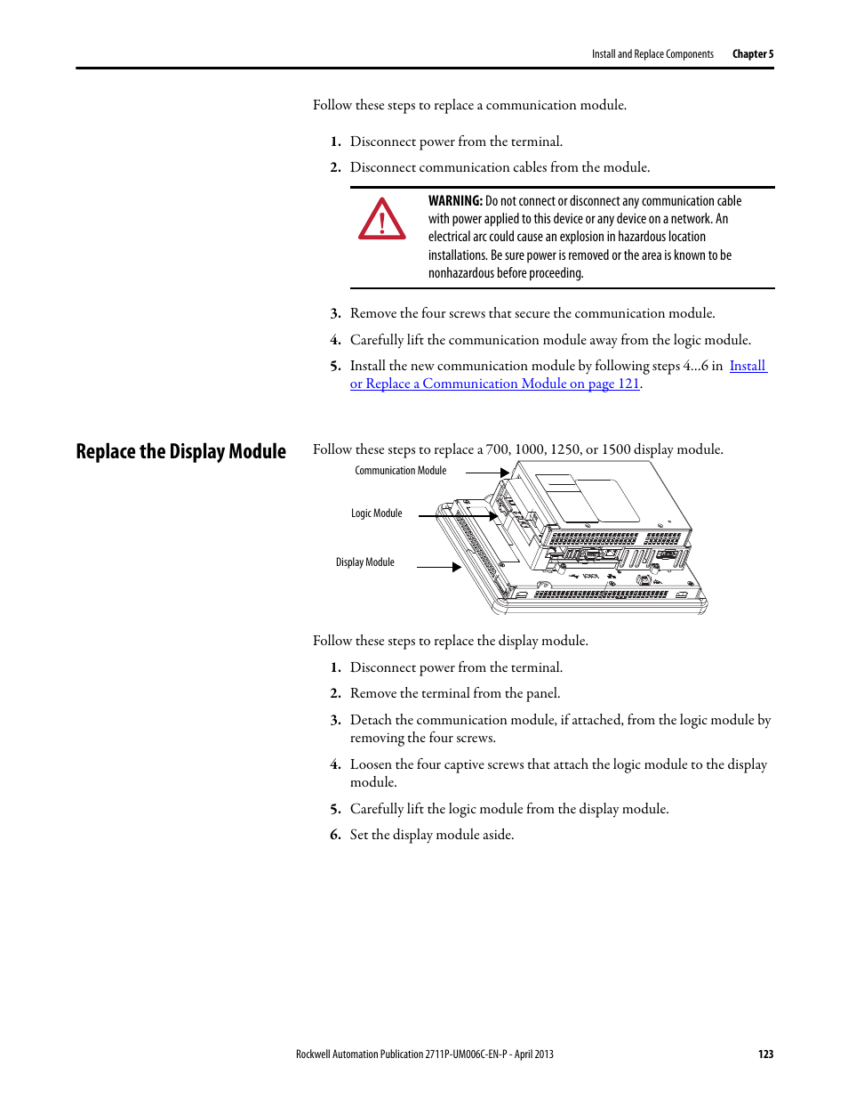 Replace the display module | Rockwell Automation 2711P-xxxx PanelView Plus 6 Terminals User Manual User Manual | Page 123 / 186