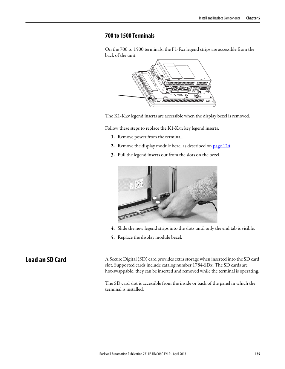 700 to 1500 terminals, Load an sd card | Rockwell Automation 2711P-xxxx PanelView Plus 6 Terminals User Manual User Manual | Page 135 / 186