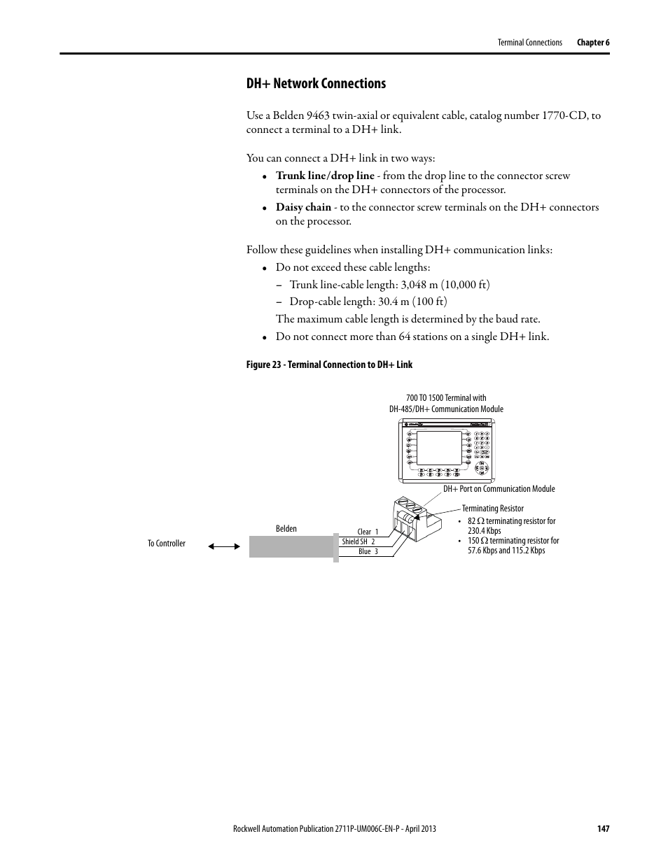 Dh+ network connections | Rockwell Automation 2711P-xxxx PanelView Plus 6 Terminals User Manual User Manual | Page 147 / 186