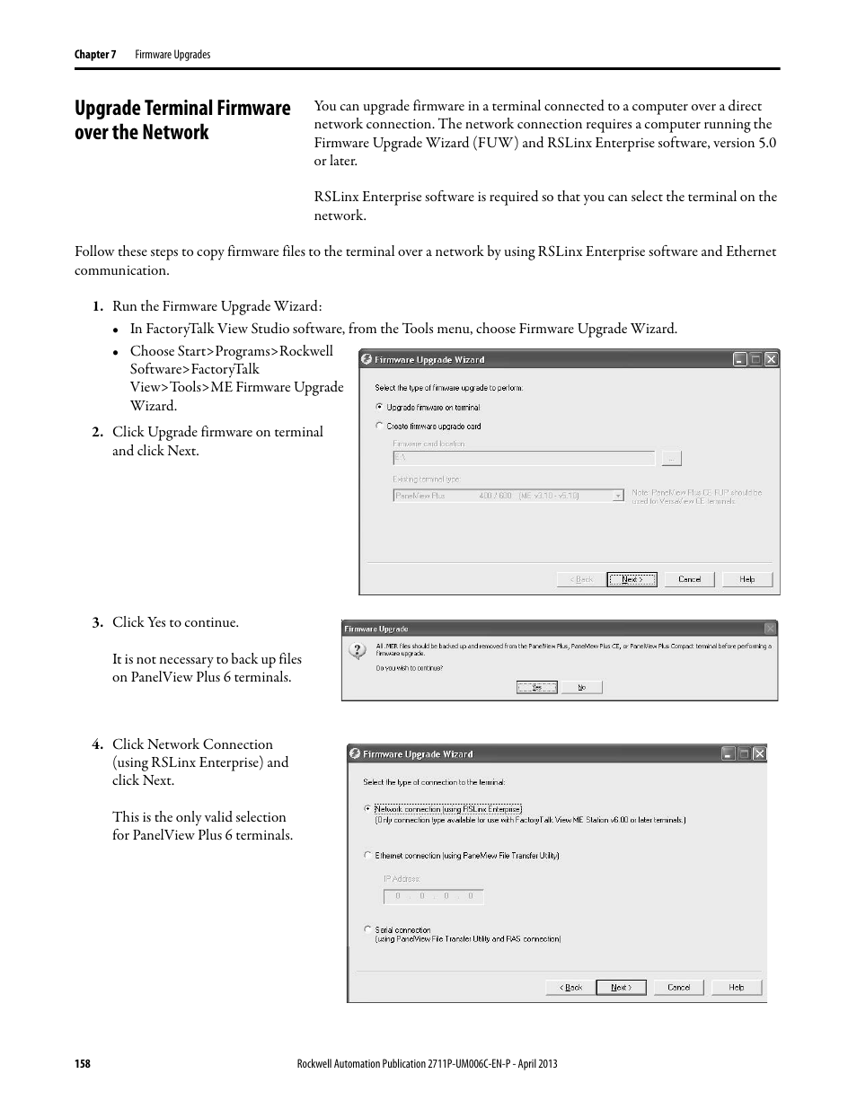 Upgrade terminal firmware over the network | Rockwell Automation 2711P-xxxx PanelView Plus 6 Terminals User Manual User Manual | Page 158 / 186