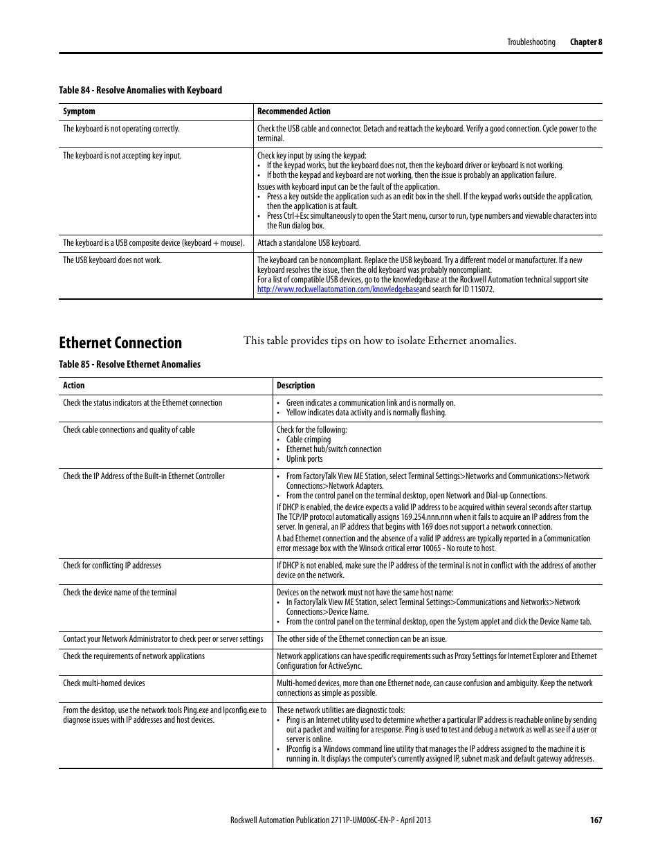 Ethernet connection | Rockwell Automation 2711P-xxxx PanelView Plus 6 Terminals User Manual User Manual | Page 167 / 186