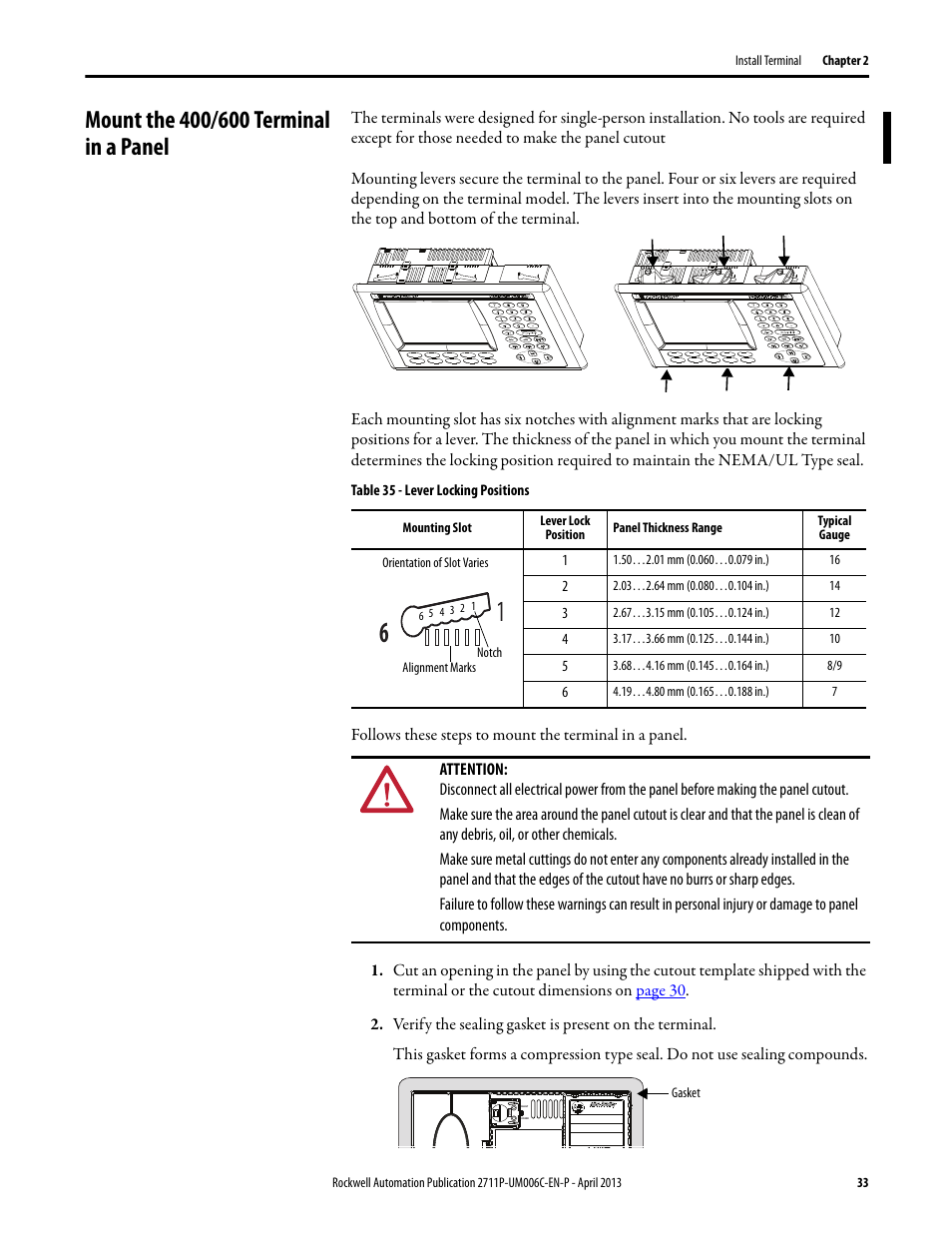 Mount the 400/600 terminal in a panel | Rockwell Automation 2711P-xxxx PanelView Plus 6 Terminals User Manual User Manual | Page 33 / 186