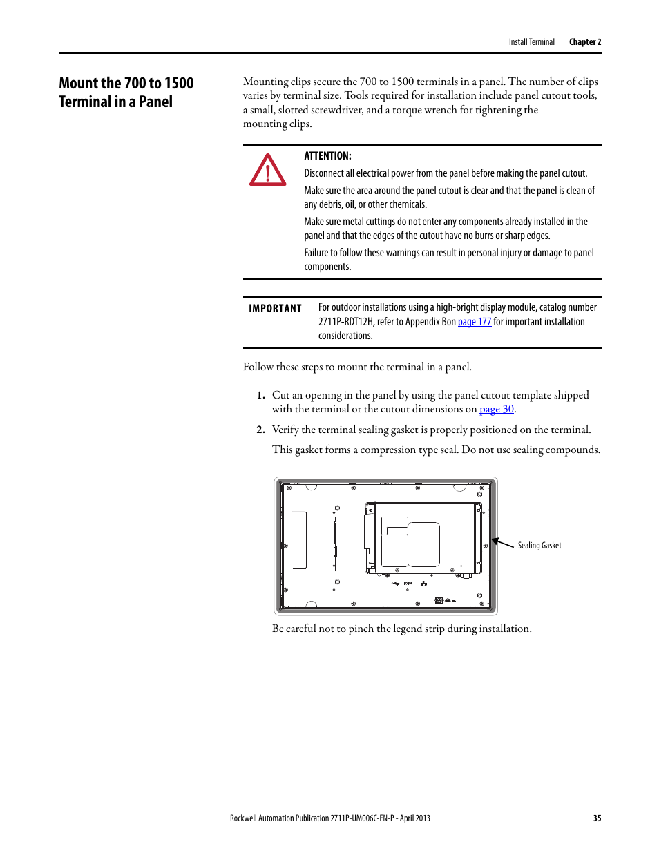 Mount the 700 to 1500 terminal in a panel | Rockwell Automation 2711P-xxxx PanelView Plus 6 Terminals User Manual User Manual | Page 35 / 186