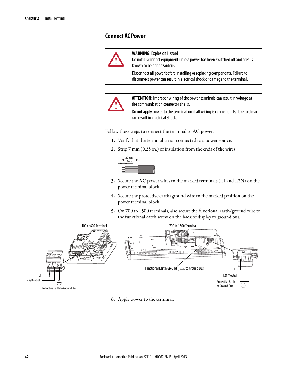 Connect ac power | Rockwell Automation 2711P-xxxx PanelView Plus 6 Terminals User Manual User Manual | Page 42 / 186