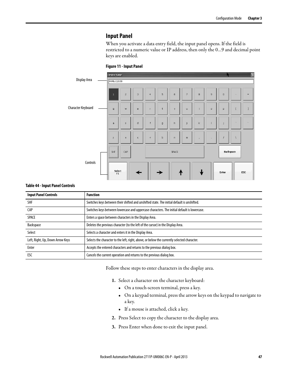 Input panel | Rockwell Automation 2711P-xxxx PanelView Plus 6 Terminals User Manual User Manual | Page 47 / 186