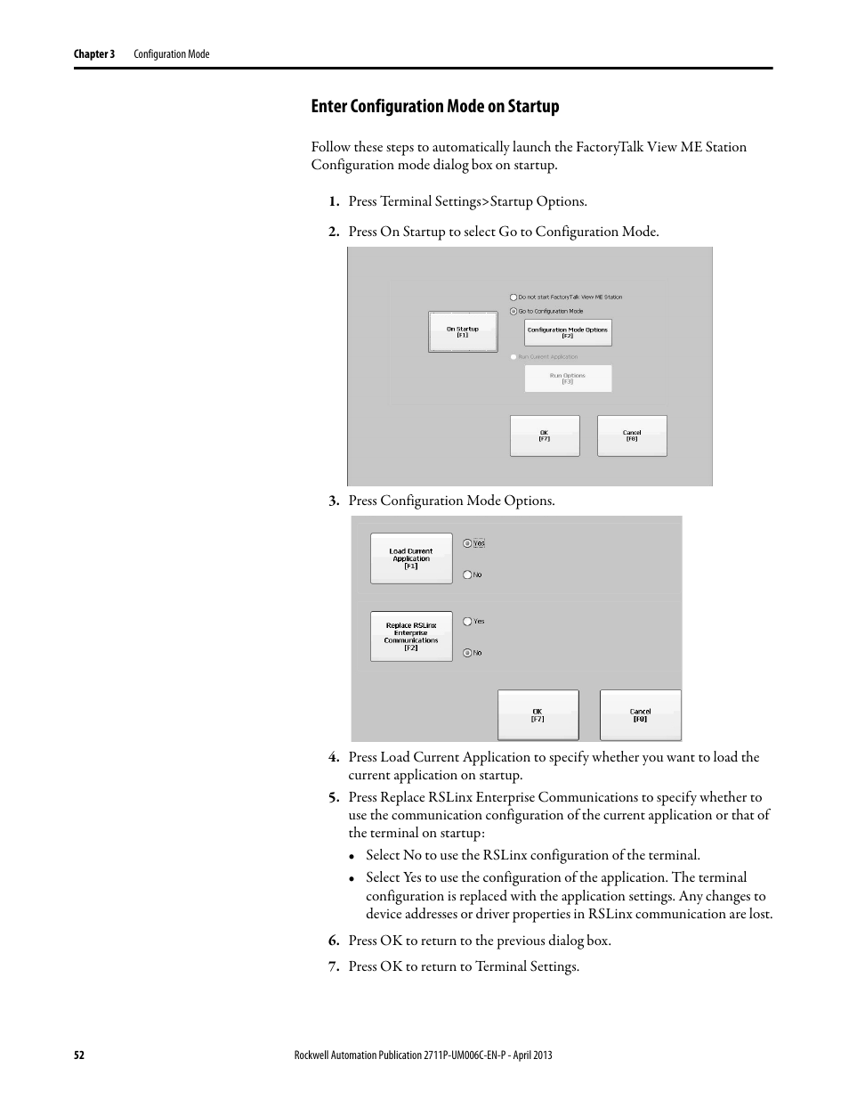 Enter configuration mode on startup | Rockwell Automation 2711P-xxxx PanelView Plus 6 Terminals User Manual User Manual | Page 52 / 186