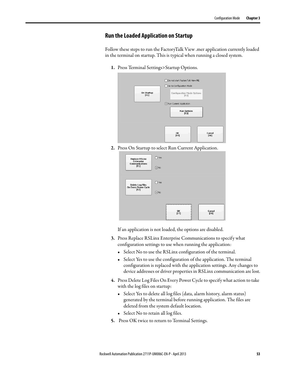 Run the loaded application on startup | Rockwell Automation 2711P-xxxx PanelView Plus 6 Terminals User Manual User Manual | Page 53 / 186